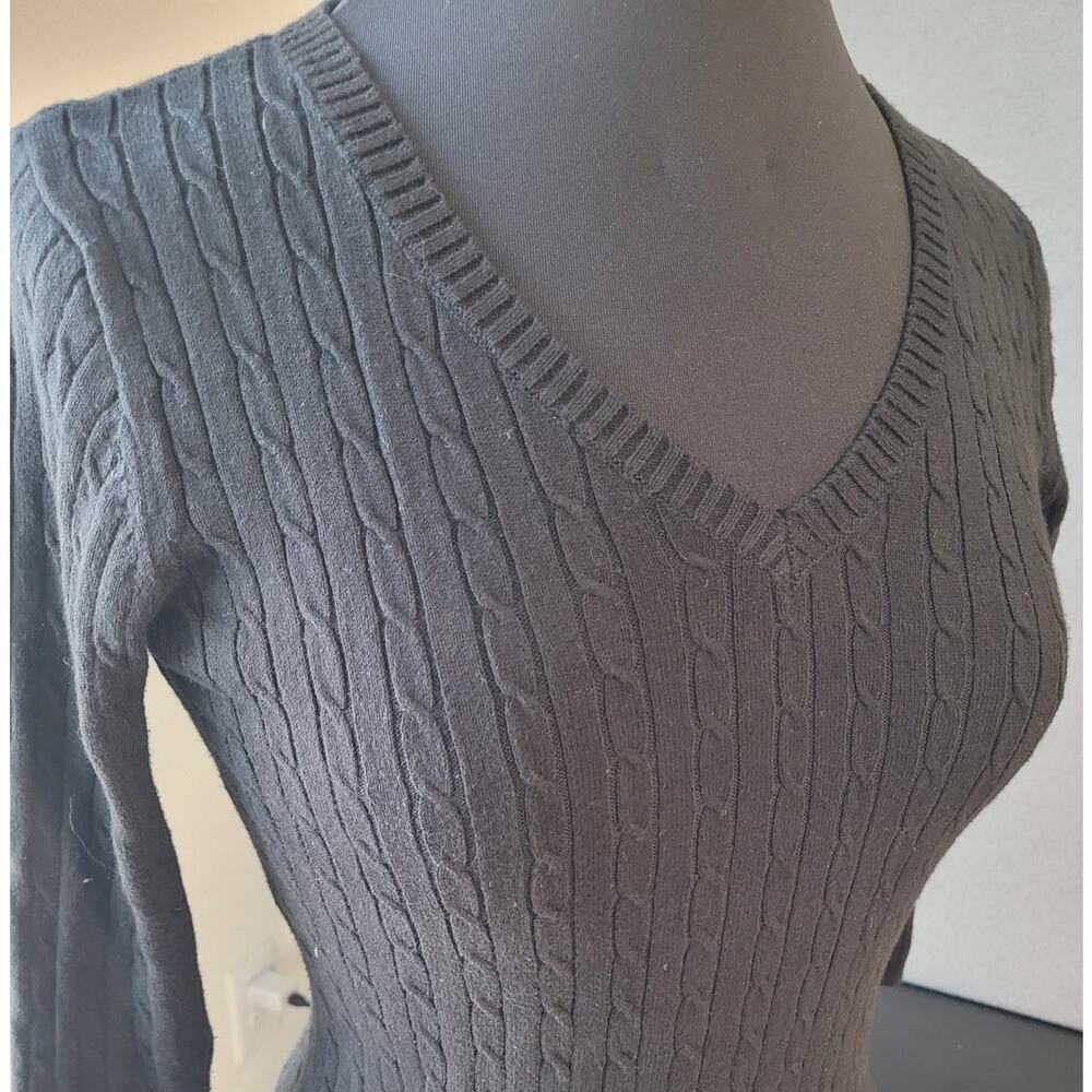 VTG August Silk Black Cable Knit Sweater PS Clueless Academia Y2K Chic - Picture 2 of 9